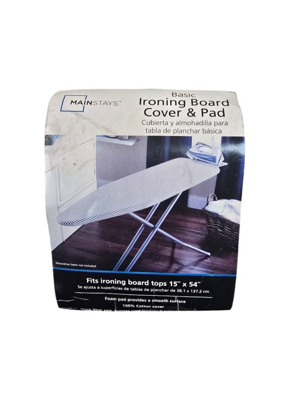 Mainstays Basic Ironing Board Cover & Pad 15"x54" Blue Stripe Cotton Cover